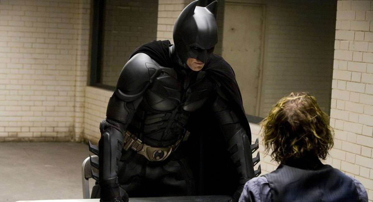 The Dark Knight; Batman (Christian Bale) and the Joker (Heath Ledger).